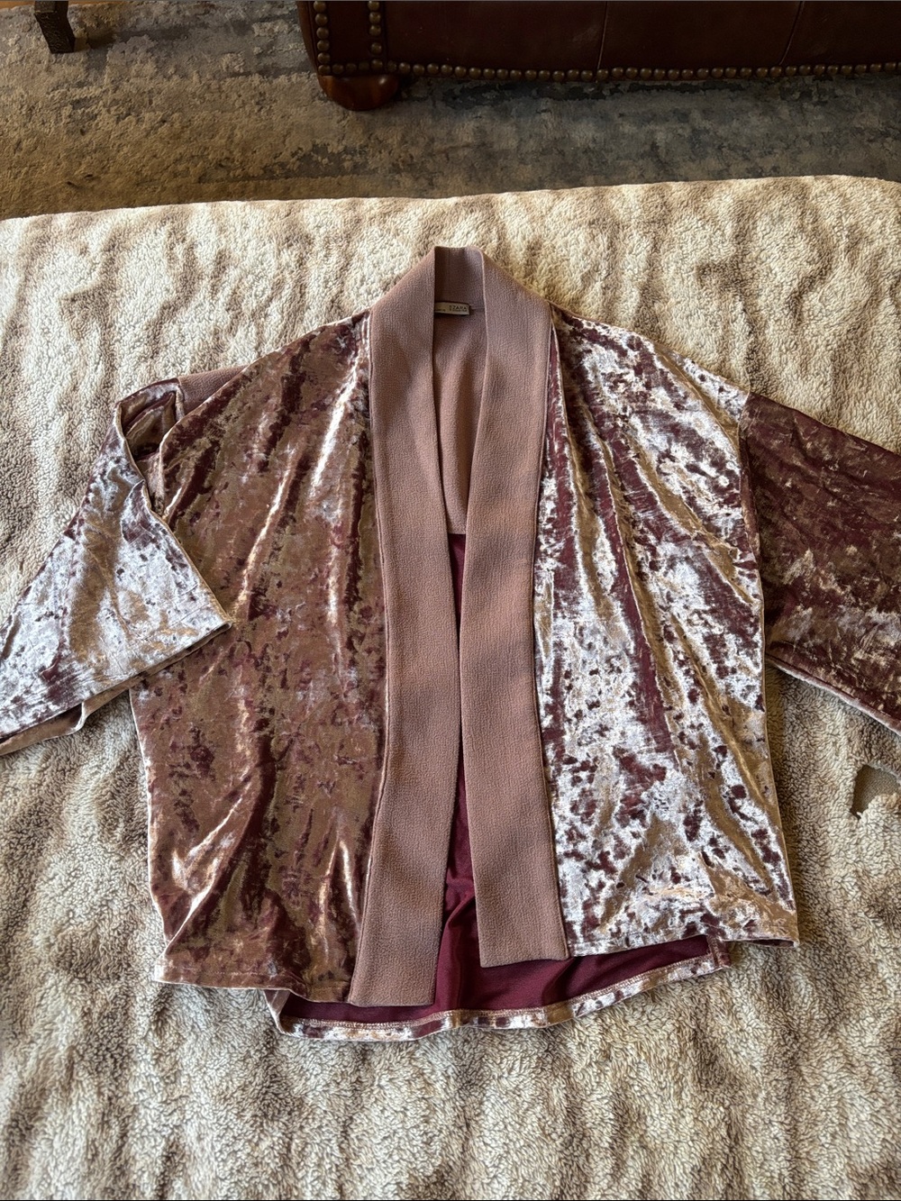 Crushed Velvet Open-Front Cardigan - Mauve Pink from Zara